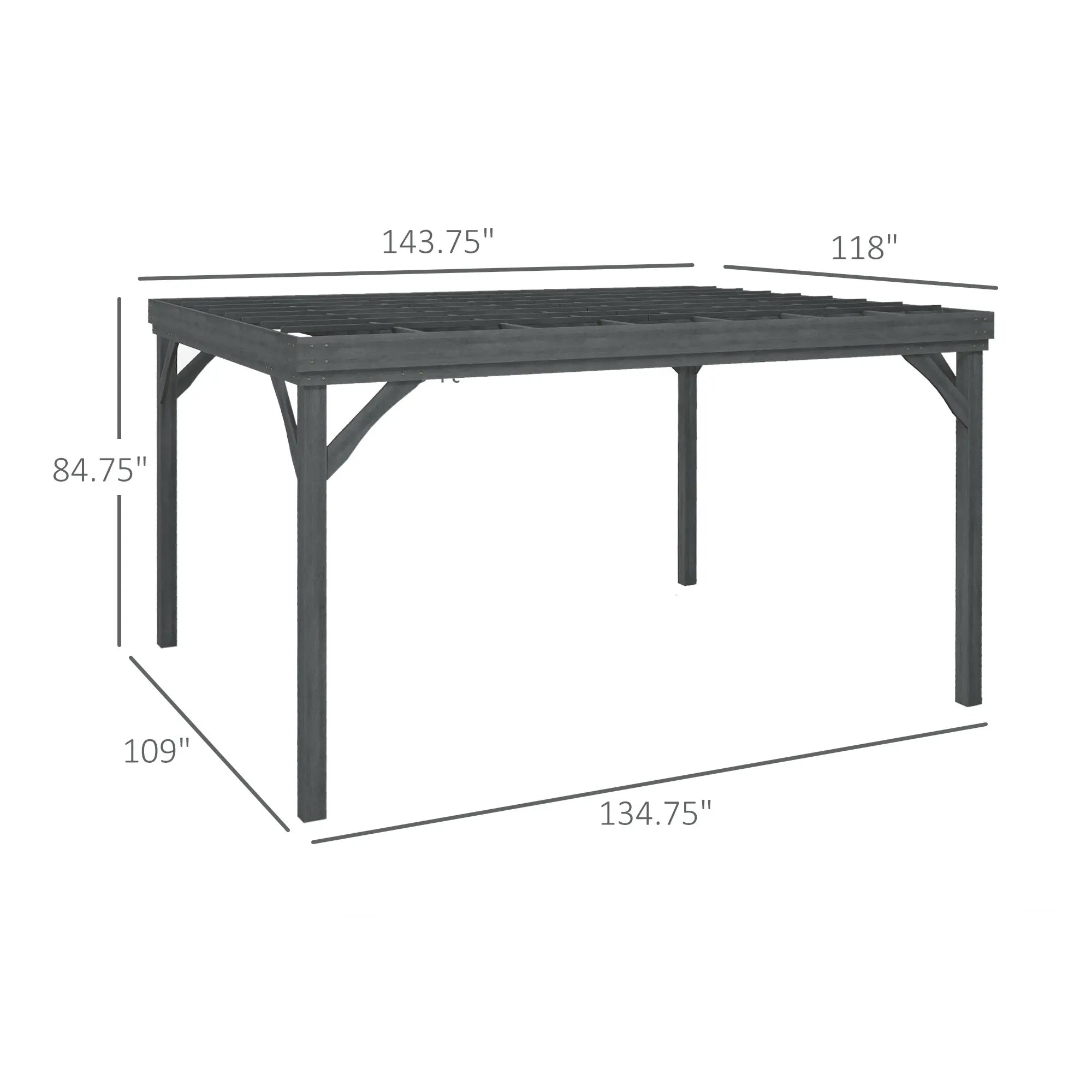 10' x 12' Outdoor Wood Pergola Gazebo with Stable Structure, Gray
