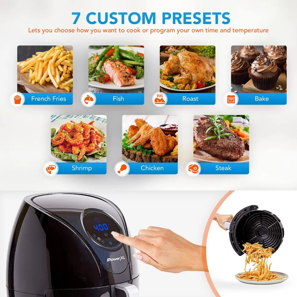 7 QT Air Fryer Oven, Extra Hot Air Fry Technology, 5-in-1 Presets, Nonstick Basket, Healthy Cooking with Less Fat, Black