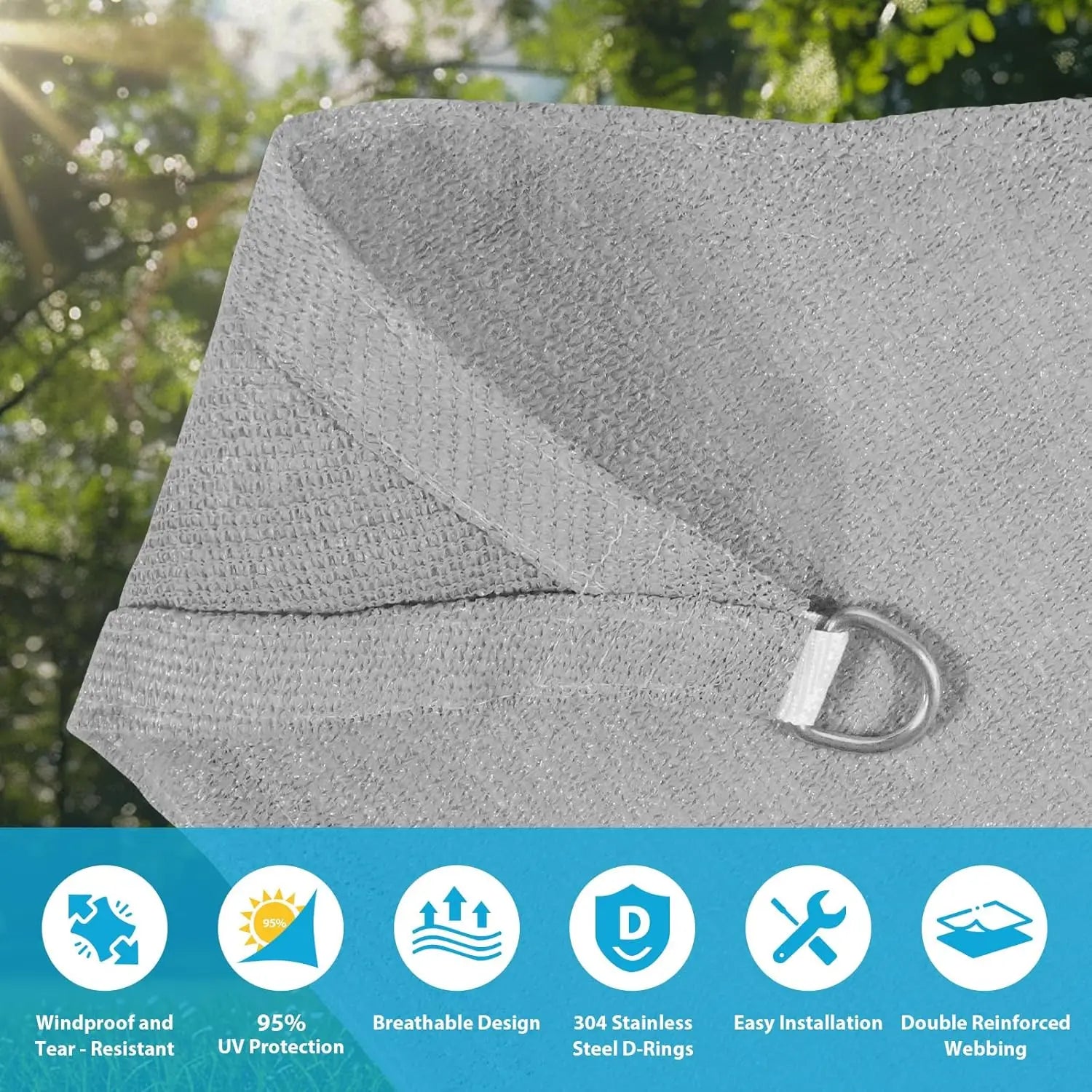 Sun Shade Sail 16'X20' Curved Edge Outdoor Shade Canopy Light Grey Breathable 95% UV Block Shade Cloth for    Garden Backyard