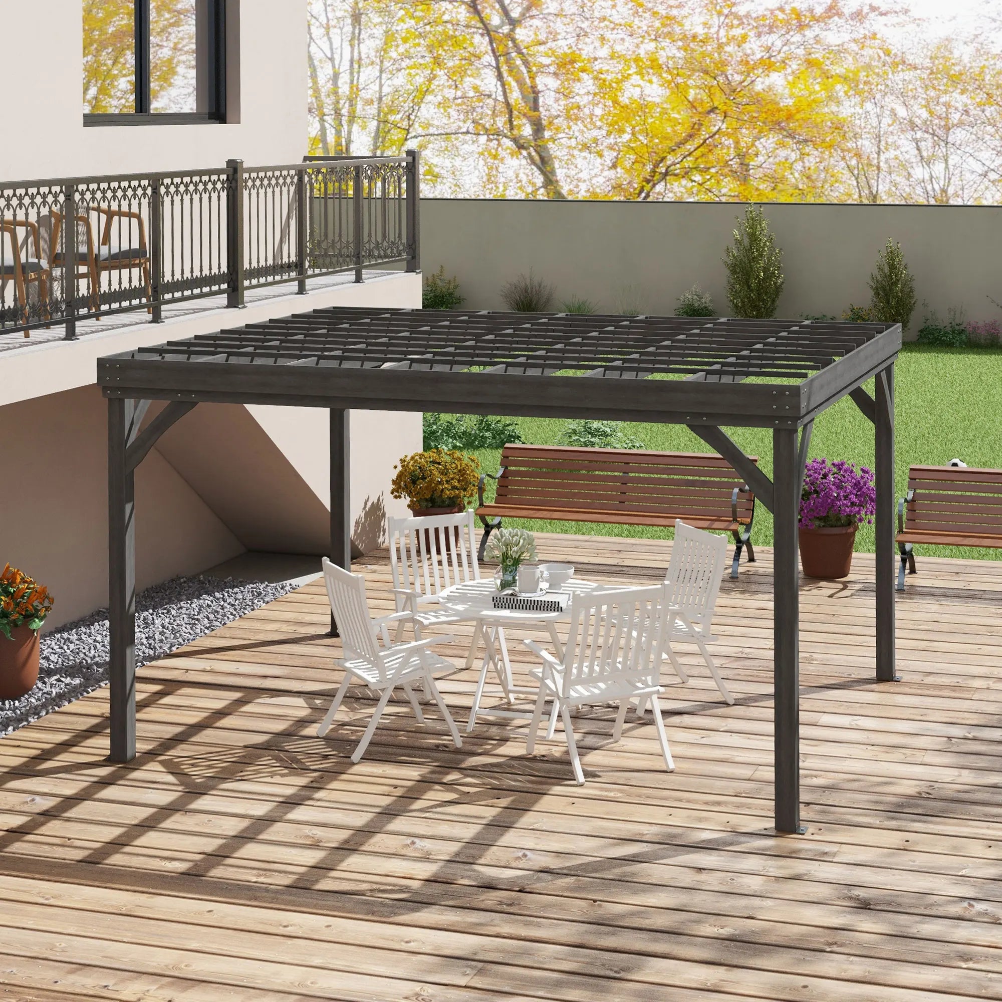 10' x 12' Outdoor Wood Pergola Gazebo with Stable Structure, Gray