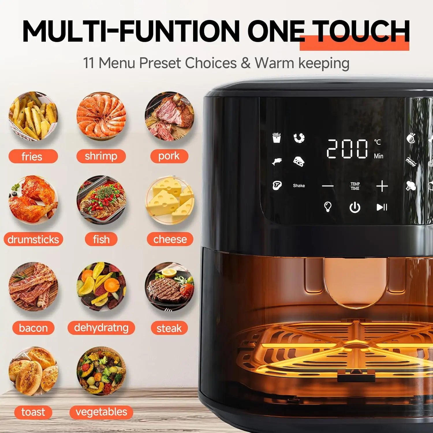 Air Fryer 8-in-1 with 5.5 QT Capacity,180°-450°F Precision Heating, AirFry, Roast, Broil, Reheats,Dehydrates, Easy-View Win
