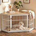 Corner Wooden Dog Crate Furniture, Heavy Duty Indoor Pet Kennel Featuring Wide Top Storage Shelf And Double Door Entry For Large Dogs Living Room Bedroom Limited Space, Natural Wood