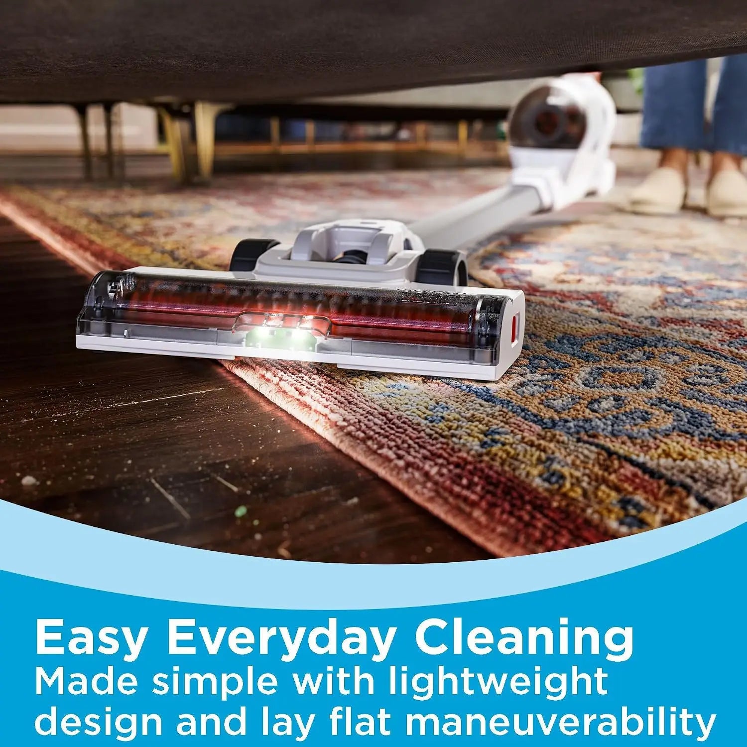 20V MAX Cordless Stick Vacuum Cleaner with LED Floor Lights, Bagless, Lightweight, Up to 44 Minutes Runtime, Powerful Suction, Gray