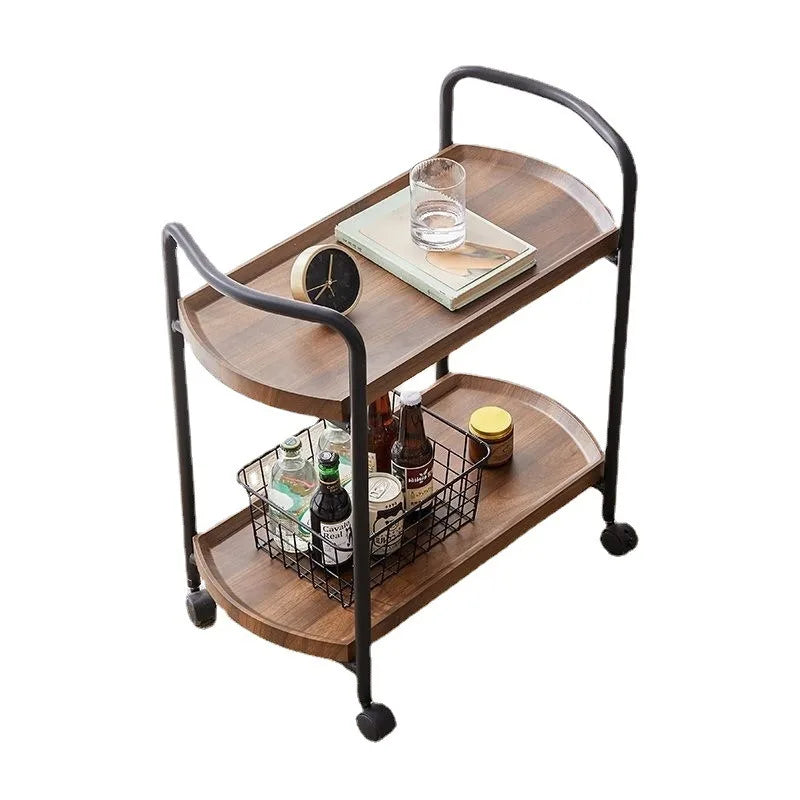 Two-Tier Wooden Rolling Bar Serving Cart | Hotel Restaurant Mobile Tea Cake Dessert Trolley