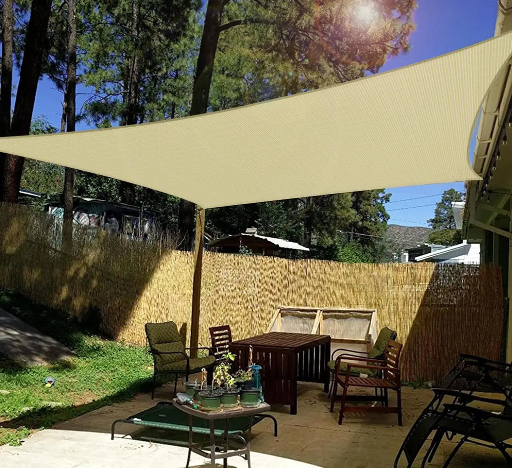 16' x 20' Sun Shade Sail Rec  le Outdoor Canopy Cover UV Block for Backyard Porch Pergola Deck Garden    (Beige)