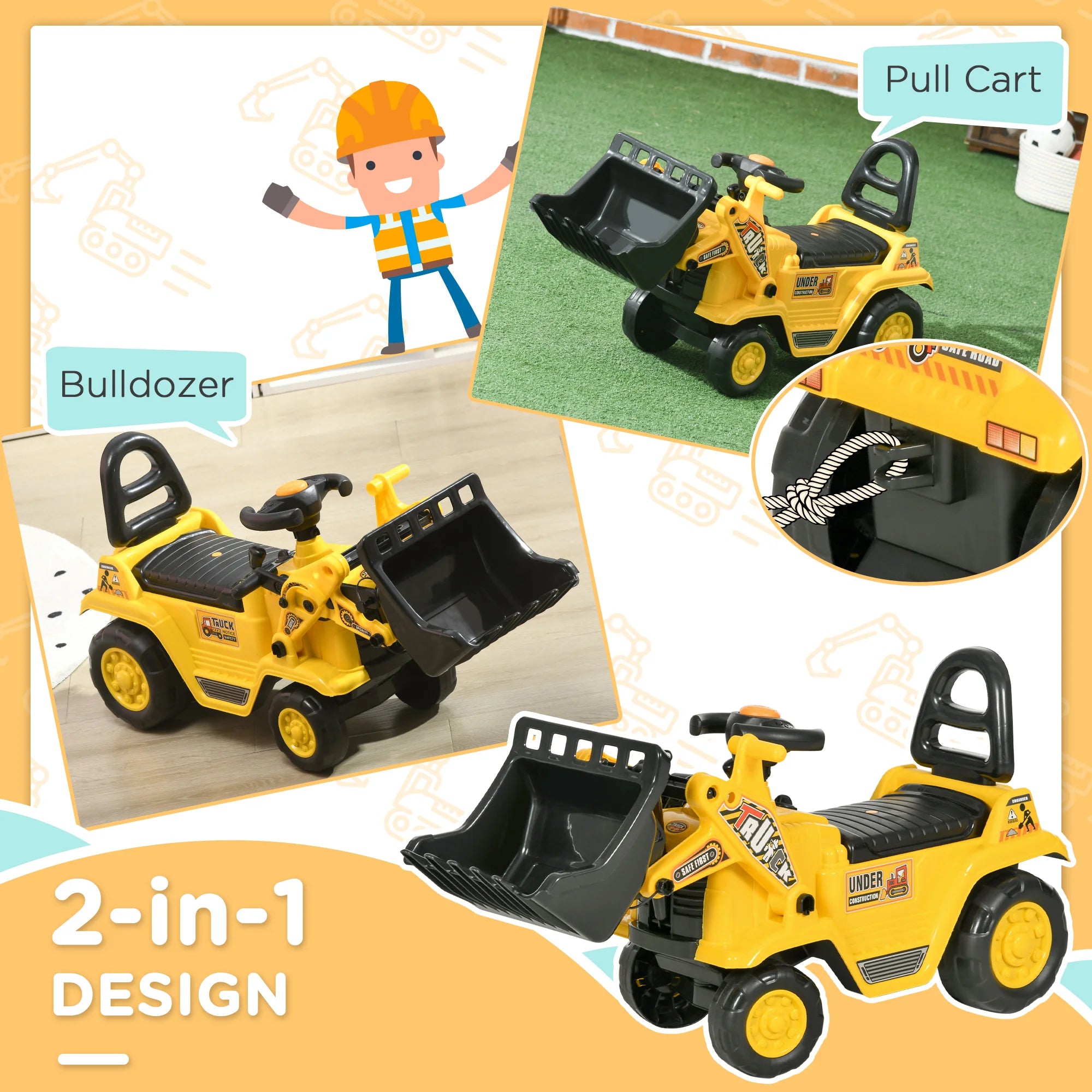 Kids Ride on Electric Tractor Storage Yellow, Anti-Slip Wheels, Comfort Seat, Safety Belt, Indoor Outdoor Play Gift, Toddlers