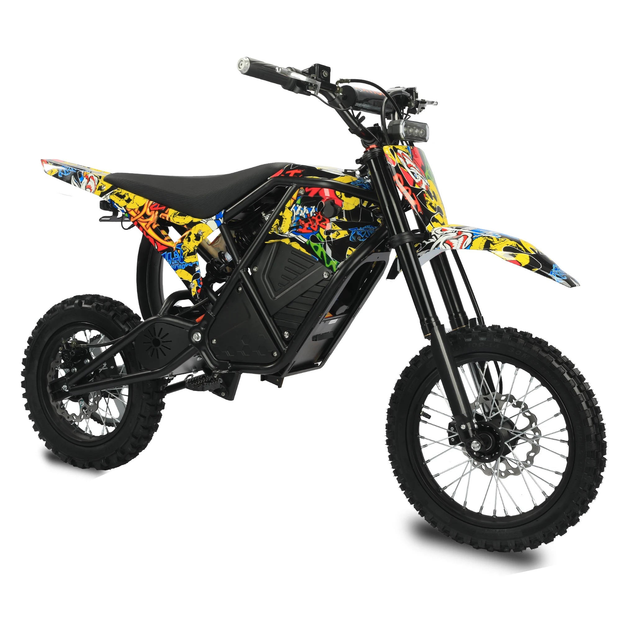 EDB001 Graffiti Electric Dirt Bike Powerful Brushless Motor Waterproof Removable Lithium Battery 3 Speed Modes Hydraulic Brakes Adjustable Nitrogen Shock Absorber All Terrain Off Road Motorcycle For Adults Teens