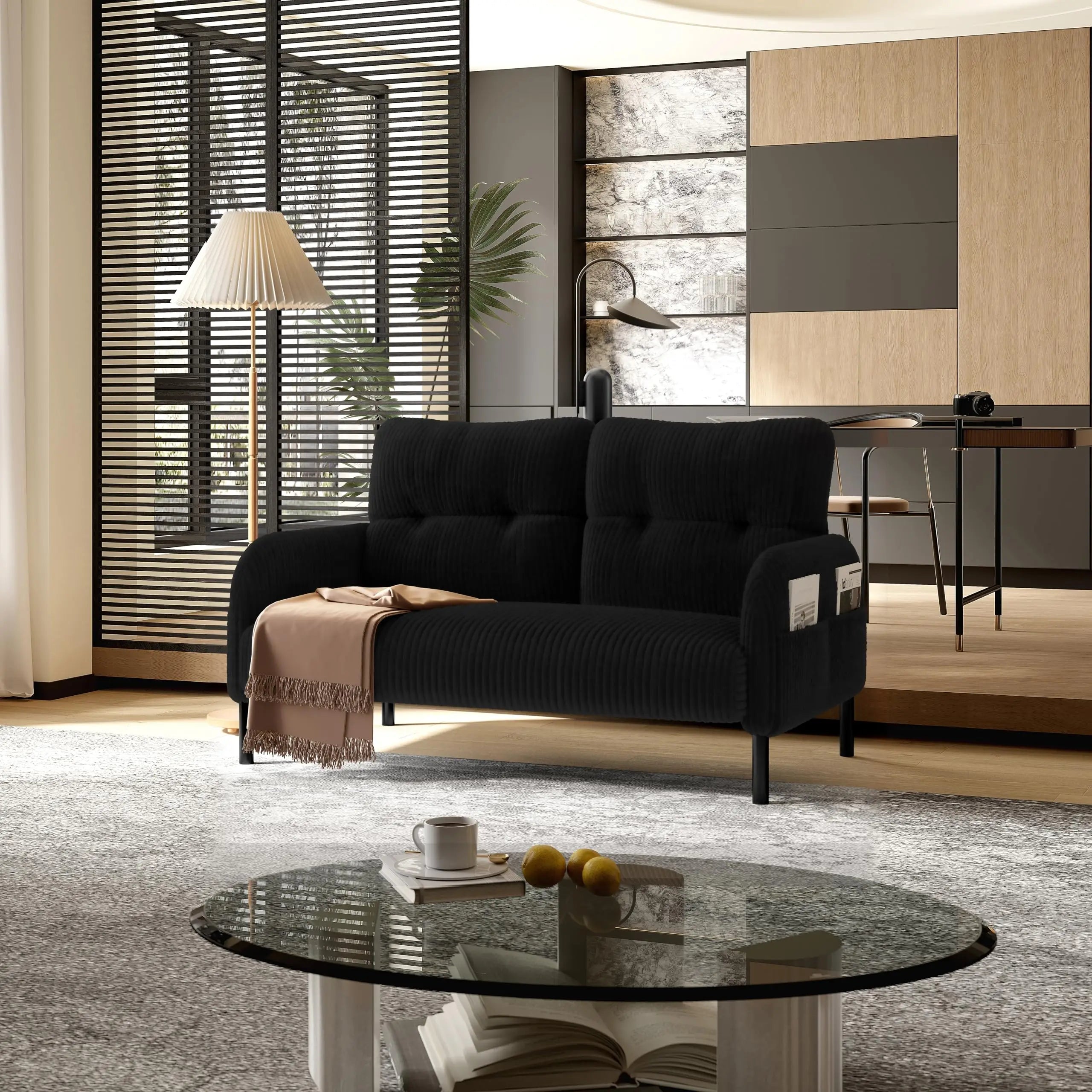 26 Inch Corduroy Single Sofa Chair With Side Pockets High Resilience Cushion Modern Ergonomic Living Room Accent Chair