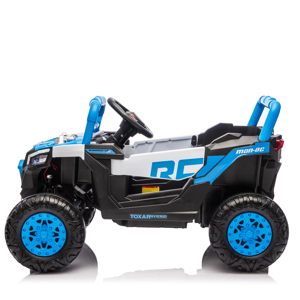 12V Kids Ride on UTV with Parent Remote Control Suspension Anti-slip Wheels LED Lights Music Player Swing Function for Kids Blue