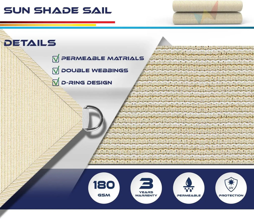 16' x 20' Sun Shade Sail Rec  le Outdoor Canopy Cover UV Block for Backyard Porch Pergola Deck Garden    (Beige)