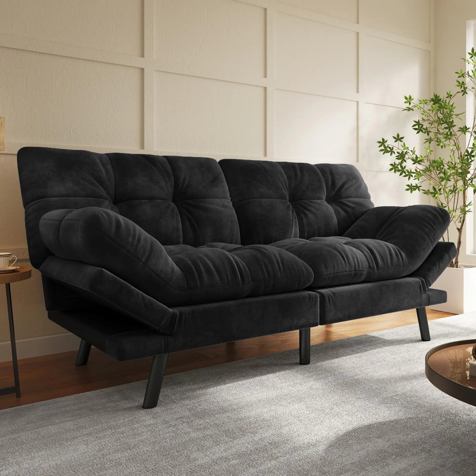 Modern 70-Inch Convertible Futon Couch With Adjustable Backrest, Armrests, And Multi-Position Folding Design For Living Room Or