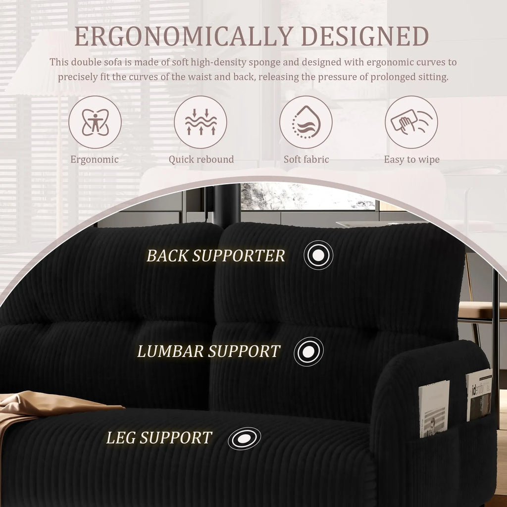26 Inch Corduroy Single Sofa Chair With Side Pockets High Resilience Cushion Modern Ergonomic Living Room Accent Chair