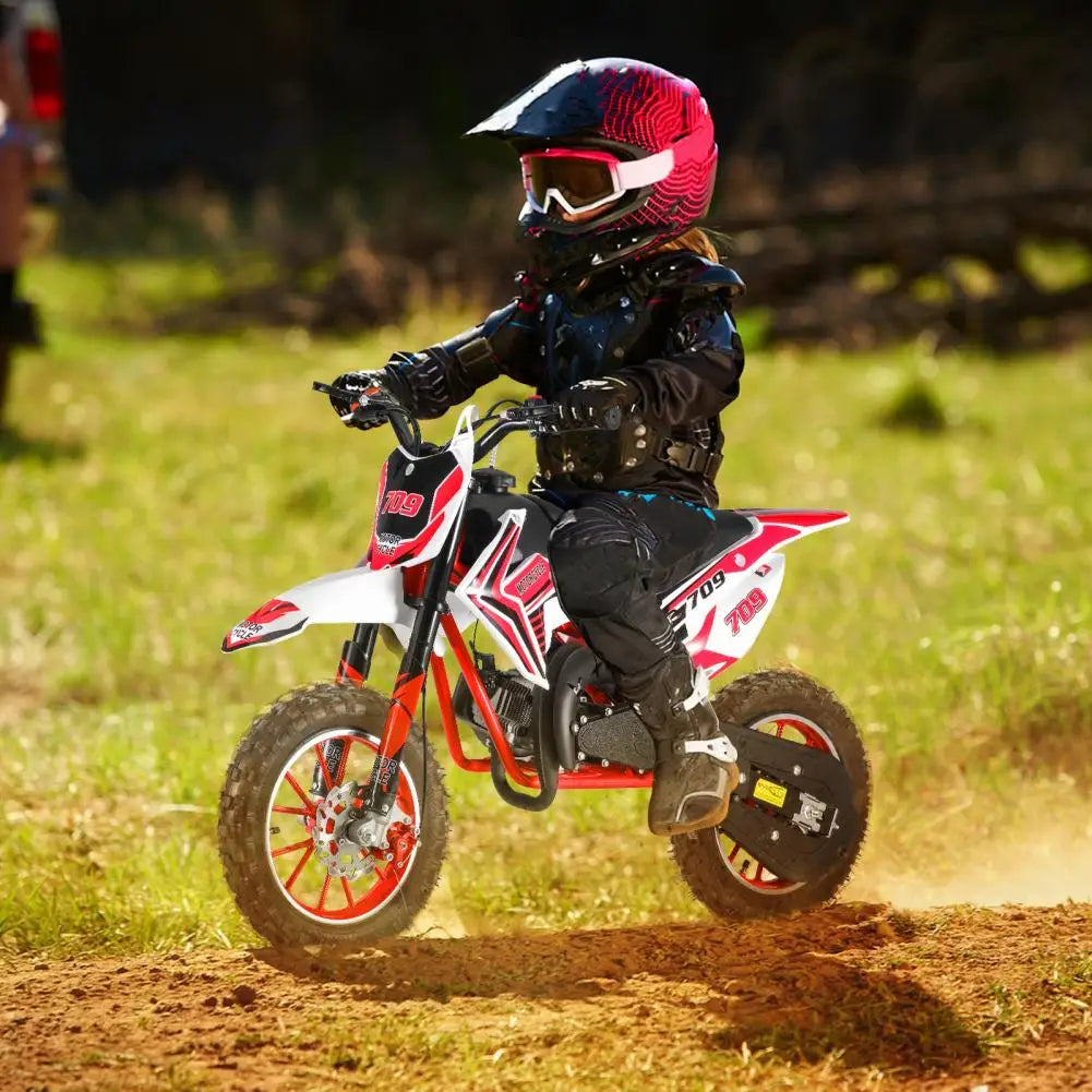 Mini Motocross Bike, Ergonomic Handle 49cc 2-Stroke Kids Dirt Bike, Gas Power Children Motorcycle, Racing Max Speed 30KM/H (Red)