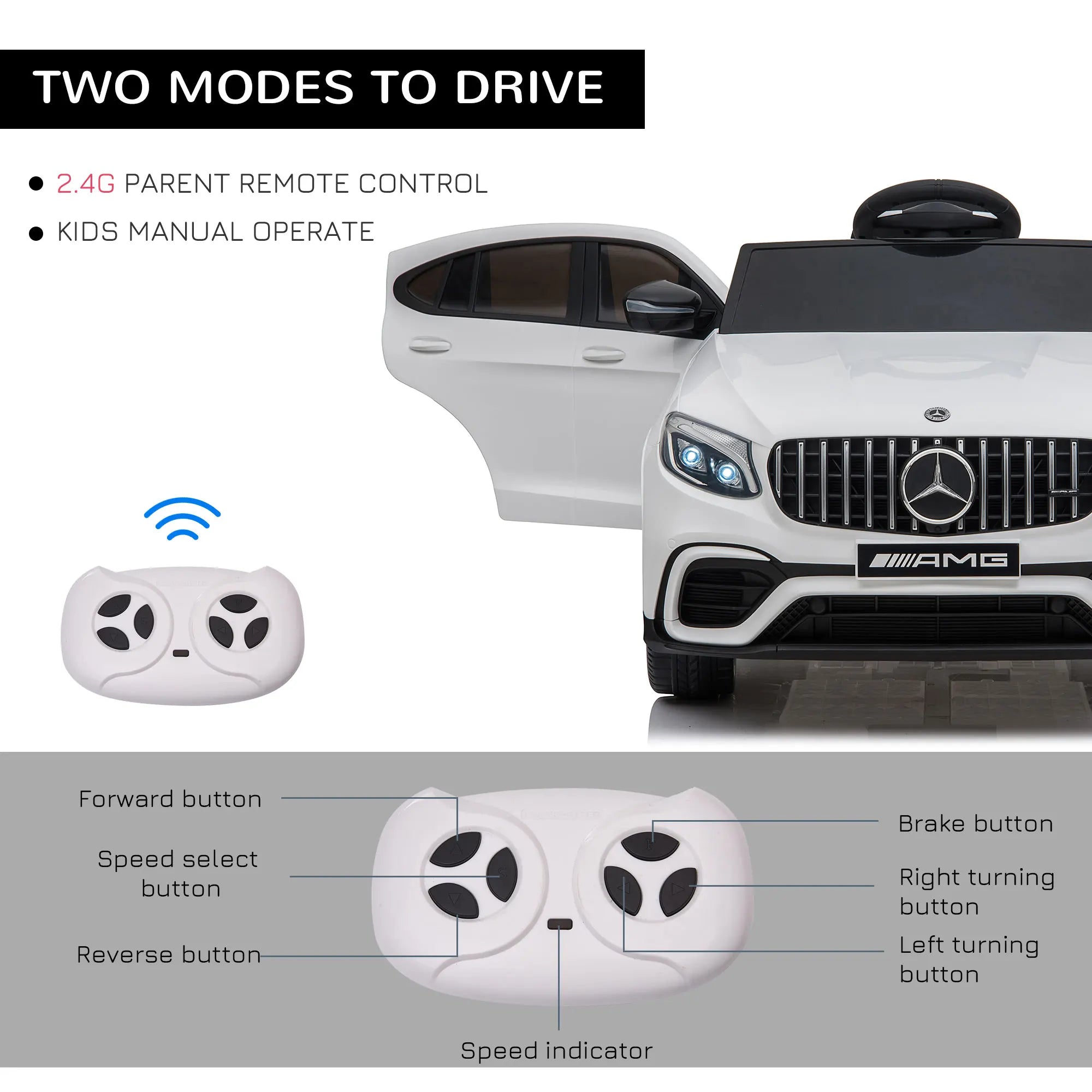 12V Kids Ride on Electric Car with Parent Remote Control Suspension LED Lights Music Player for Kids White