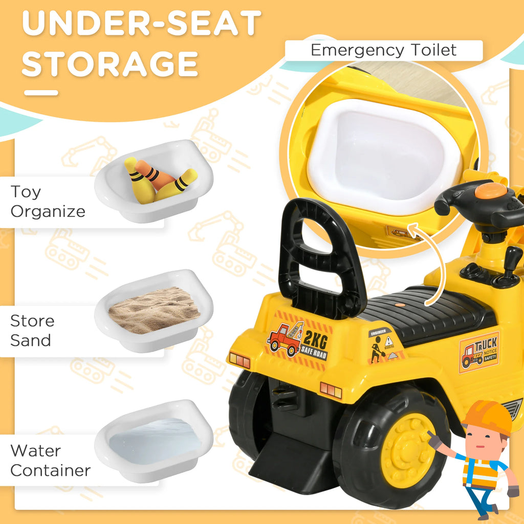 Kids Ride on Electric Tractor Storage Yellow, Anti-Slip Wheels, Comfort Seat, Safety Belt, Indoor Outdoor Play Gift, Toddlers