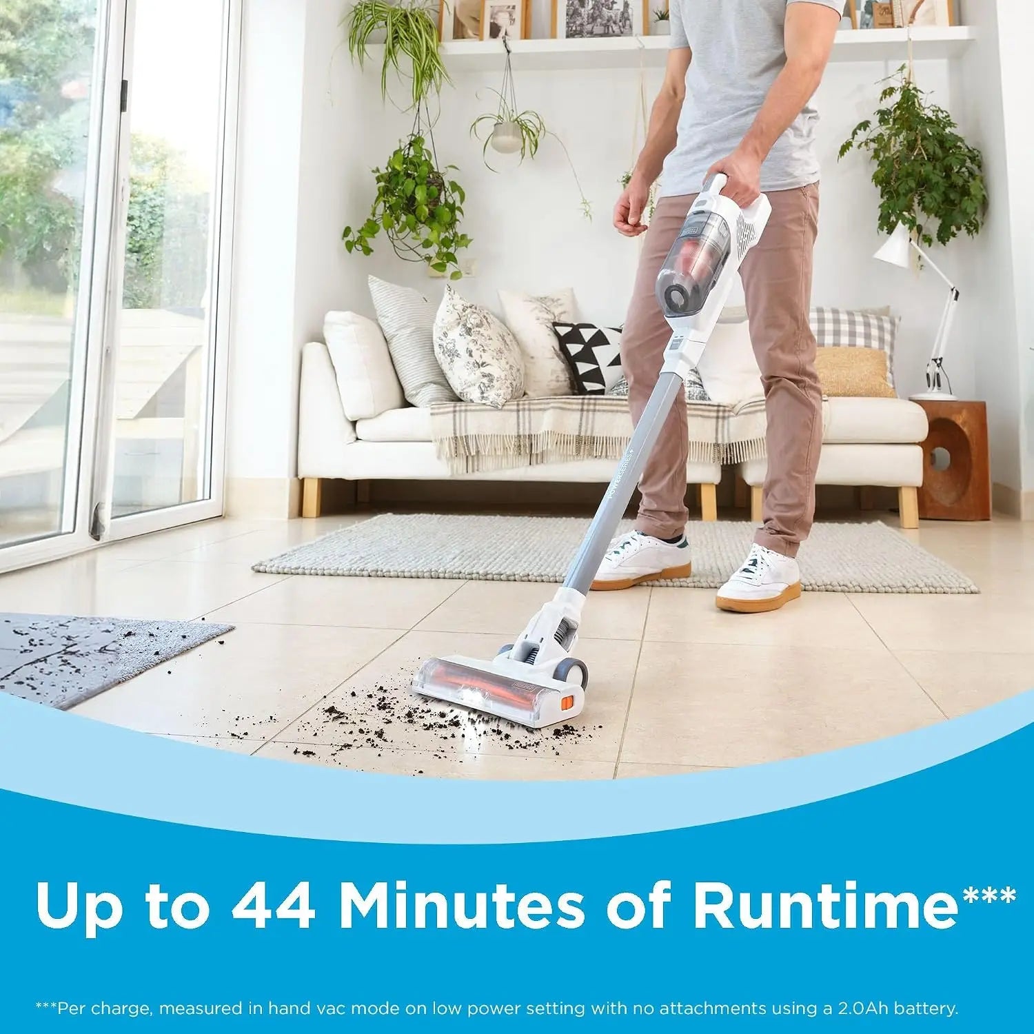 20V MAX Cordless Stick Vacuum Cleaner with LED Floor Lights, Bagless, Lightweight, Up to 44 Minutes Runtime, Powerful Suction, Gray
