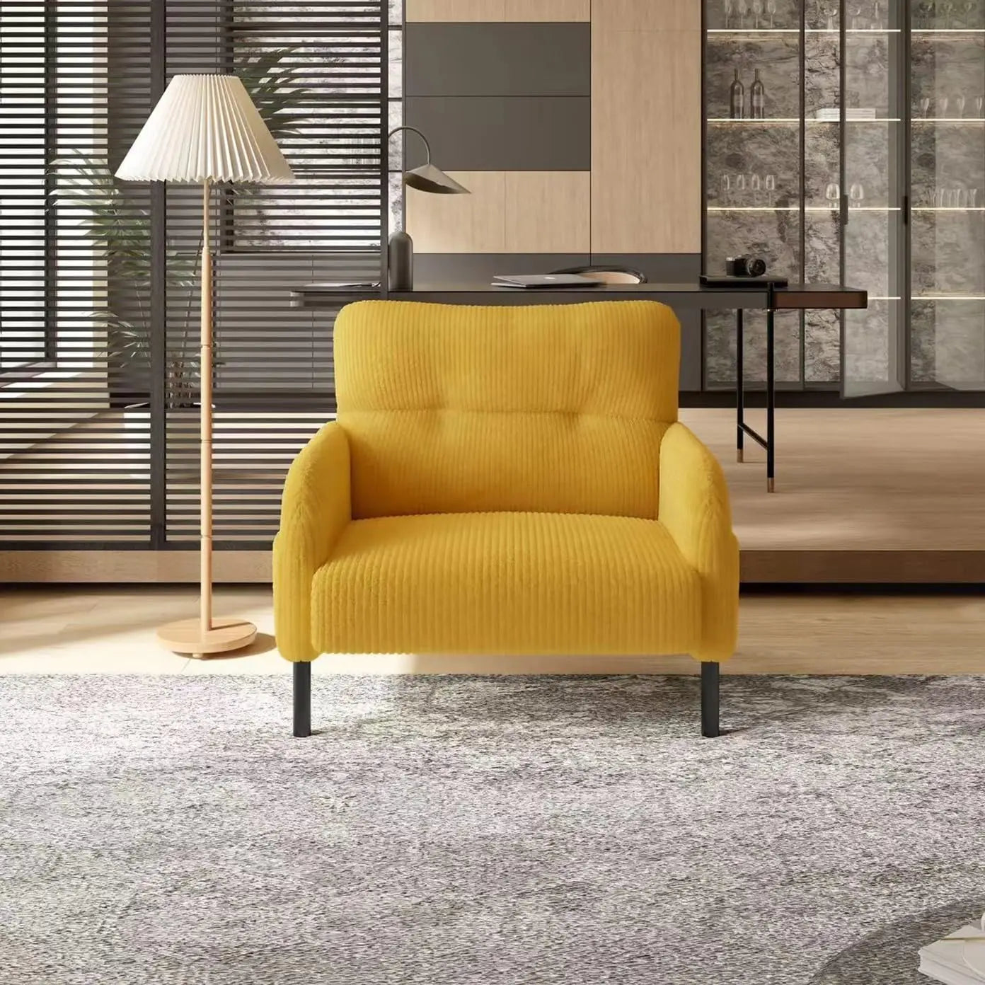 26 Inch Corduroy Single Sofa Chair With Side Pockets High Resilience Cushion Modern Ergonomic Living Room Accent Chair