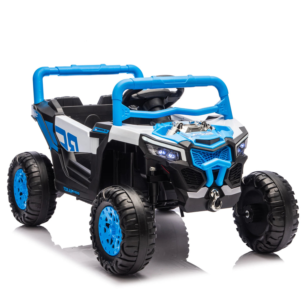 12V Kids Ride on UTV with Parent Remote Control Suspension Anti-slip Wheels LED Lights Music Player Swing Function for Kids Blue