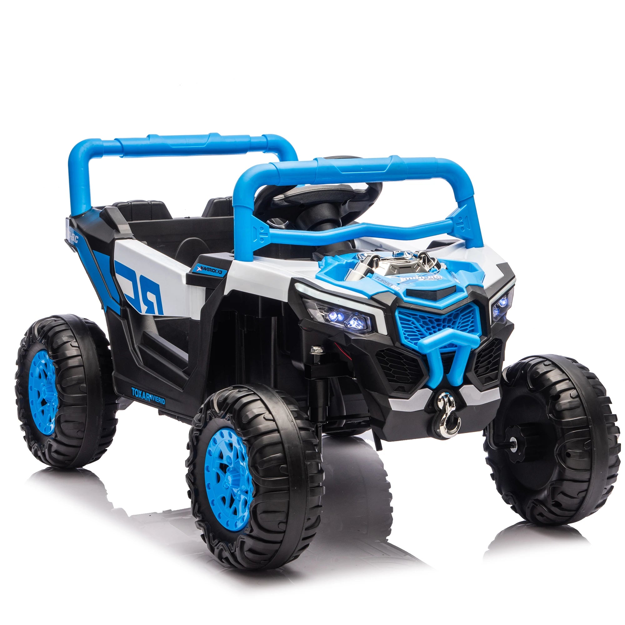12V Kids Ride on UTV with Parent Remote Control Suspension Anti-slip Wheels LED Lights Music Player Swing Function for Kids Blue