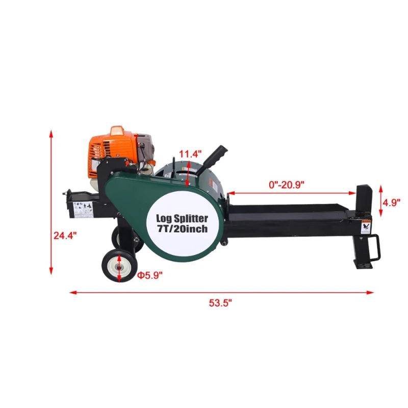 7 Ton Double Flywheel Gas Log Splitter, 63cc Engine Horizontal Firewood Splitter with Auto Return, 20 Inch Splitting Capacity Portable Wood Splitter for Forestry Firewood Harvesting