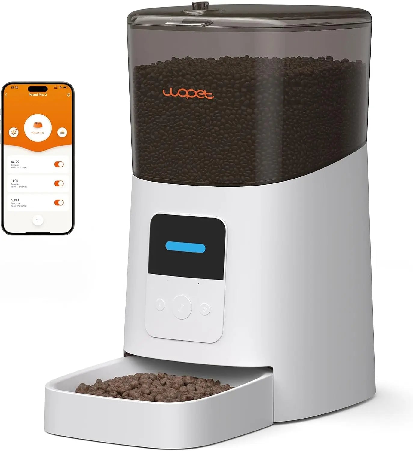 Automatic Cat Feeder, WiFi Pet Feeder with App Control, Voice Recorder, Low Food Sensor, Up to 15 Meals/Day, 6L Capacity