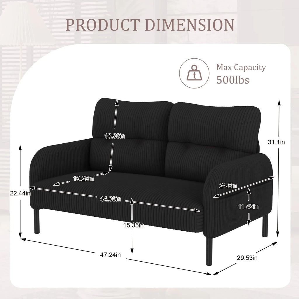 26 Inch Corduroy Single Sofa Chair With Side Pockets High Resilience Cushion Modern Ergonomic Living Room Accent Chair