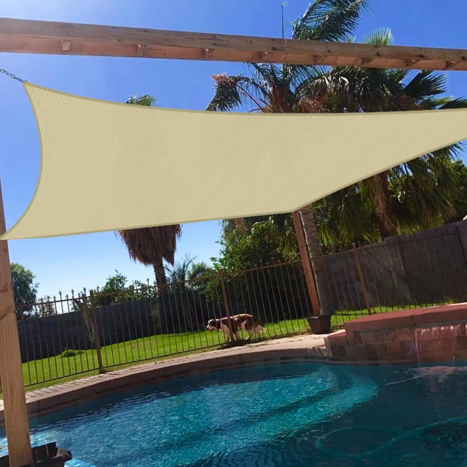 16' x 20' Sun Shade Sail Rec  le Outdoor Canopy Cover UV Block for Backyard Porch Pergola Deck Garden    (Beige)