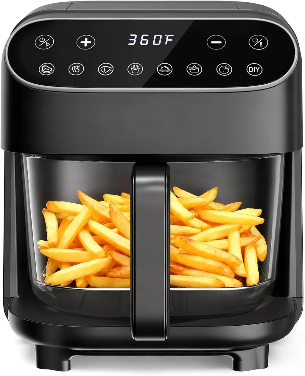 5-Quart Glass Air Fryer with 360° Visible Basket, Food-Grade Stainless Steel Rack, PFAS-Free, Non-Toxic & Coating-Free Design, 8