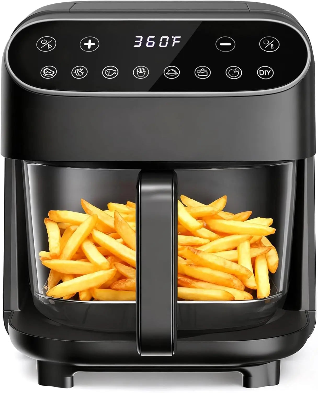 5-Quart Glass Air Fryer with 360° Visible Basket, Food-Grade Stainless Steel Rack, PFAS-Free, Non-Toxic & Coating-Free Design, 8