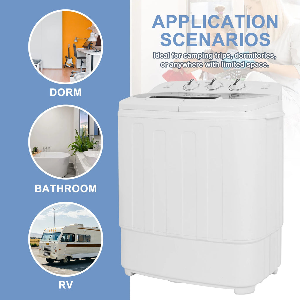 Portable Compact Washer & Dryer with Mini Washing Machine and Spin Dryer, White