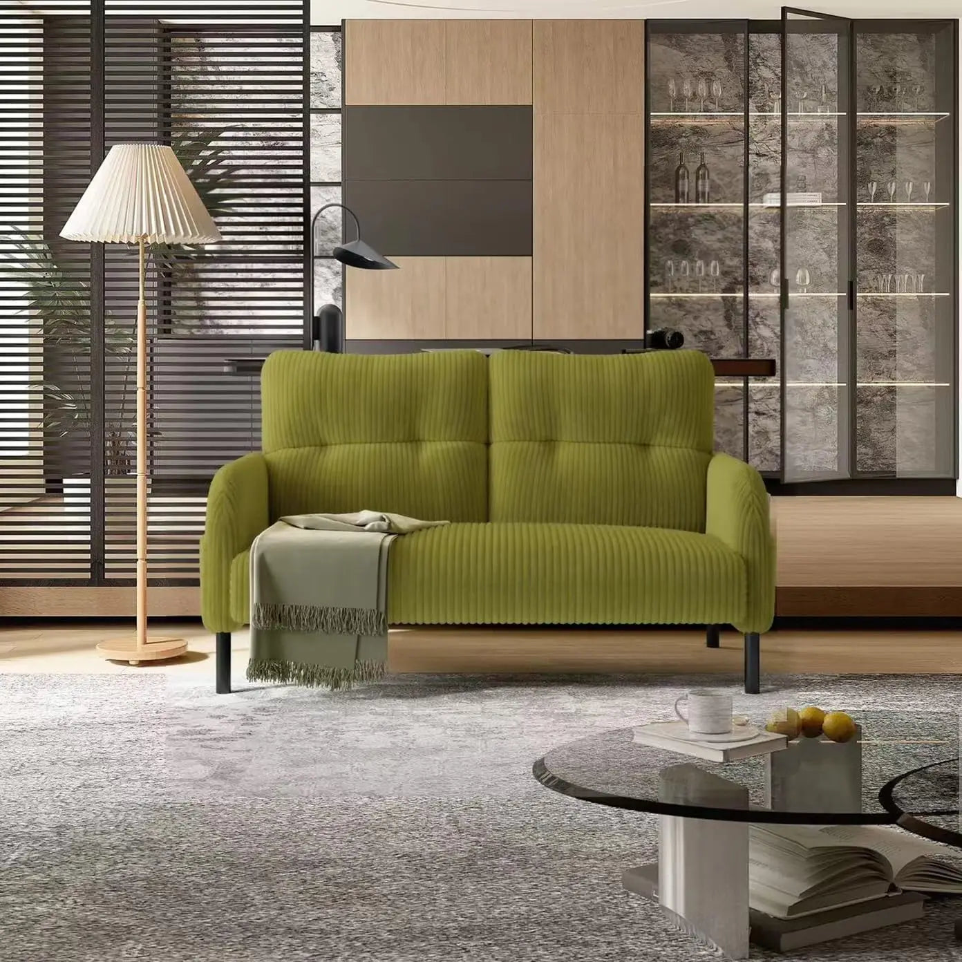 26 Inch Corduroy Single Sofa Chair With Side Pockets High Resilience Cushion Modern Ergonomic Living Room Accent Chair