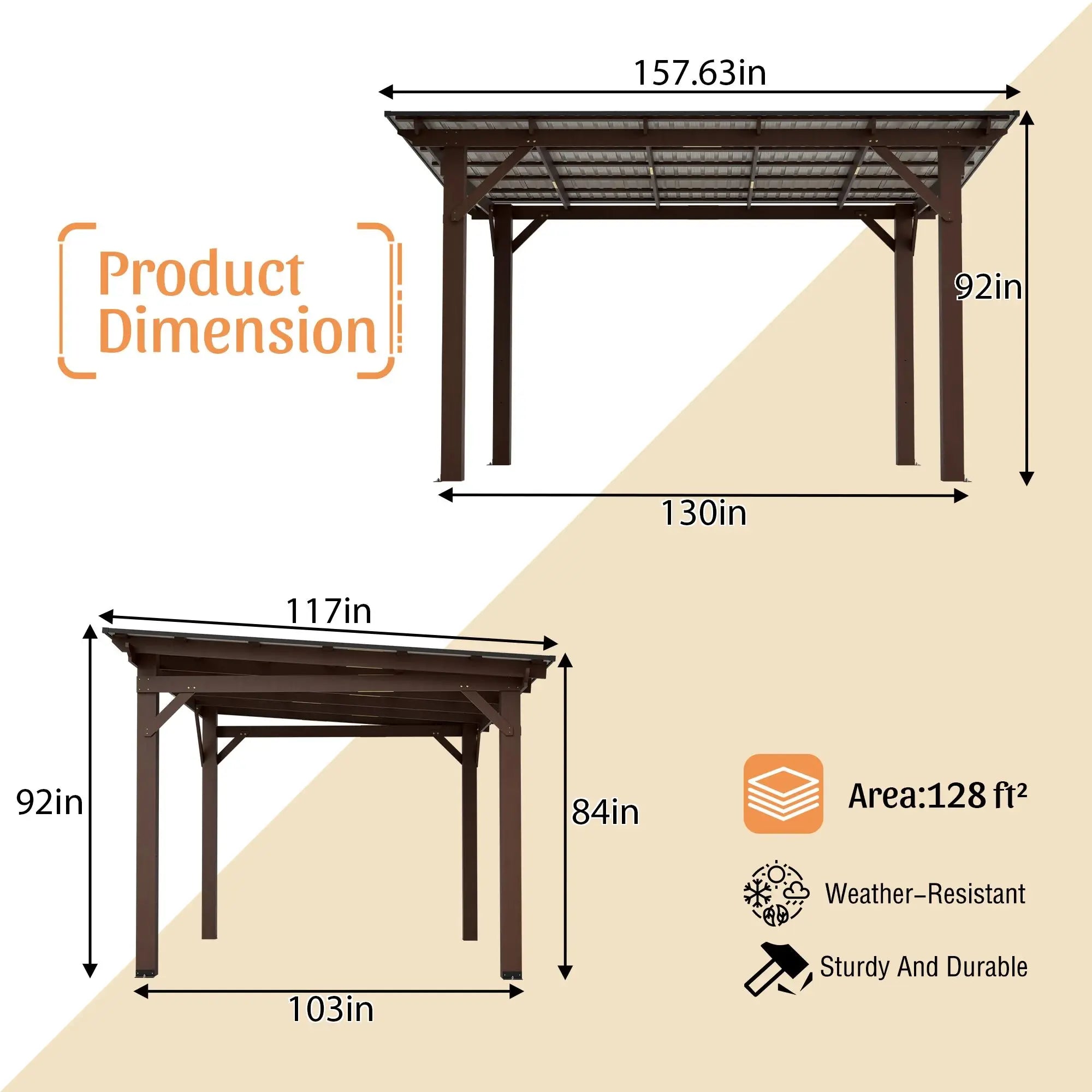 13x10ft Wooden Garden Gazebo with Metal Roof, Spacious Outdoor Patio Shade Structure for Backyard & Garden