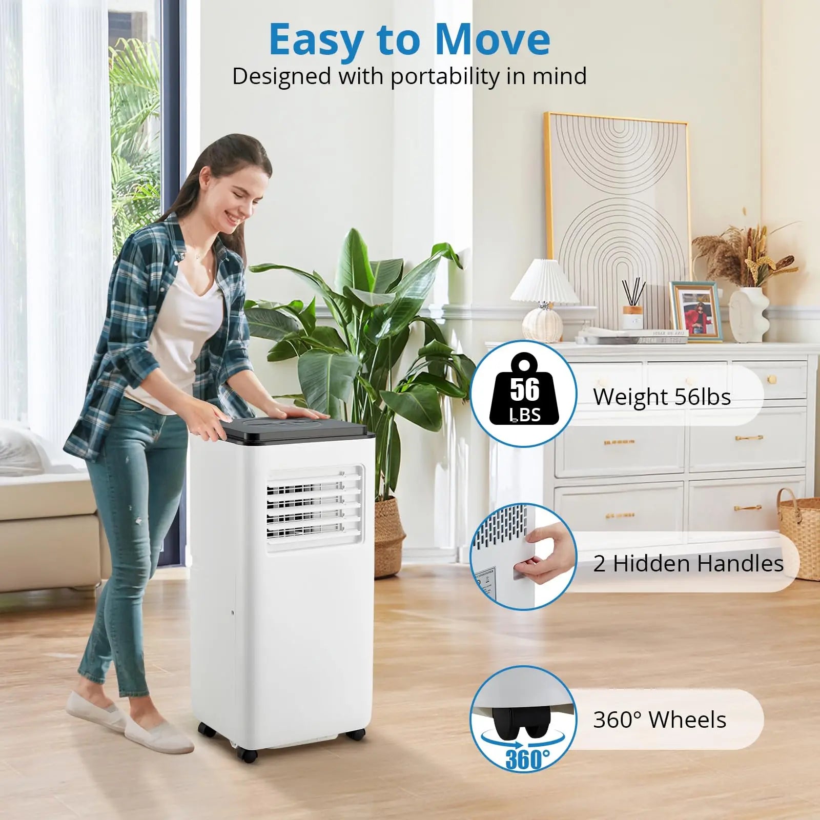 Portable Air Conditioners with Remote Control, 10000 BTU Portable AC Unit Built-in Cool, Dry, Fan Modes, for Room, Dorm, Office,24H Timer Function, Cools Room up to 450 Sq. ft, White