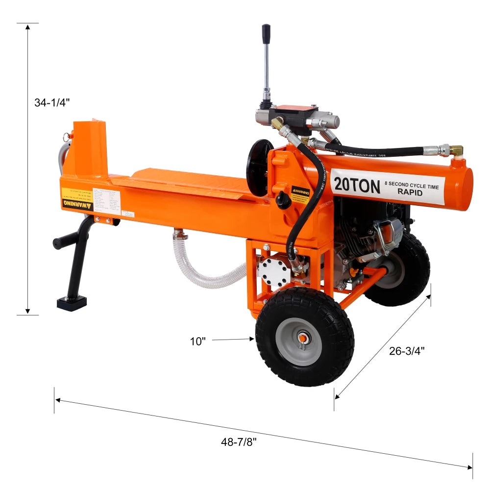20 Ton Auto Return Log Splitter with 7HP Engine Gear Pump, Full Beam Steel Wedge Firewood Splitting Machine for Forestry Firewood Processing