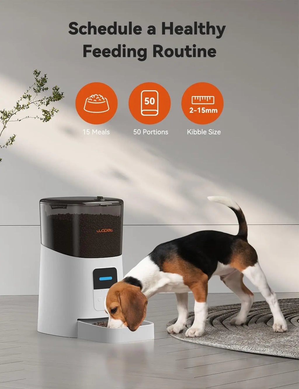 Automatic Cat Feeder, WiFi Pet Feeder with App Control, Voice Recorder, Low Food Sensor, Up to 15 Meals/Day, 6L Capacity