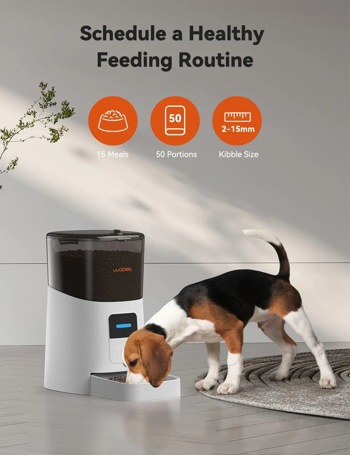 Automatic Cat Feeder, WiFi Pet Feeder with App Control, Voice Recorder, Low Food Sensor, Up to 15 Meals/Day, 6L Capacity