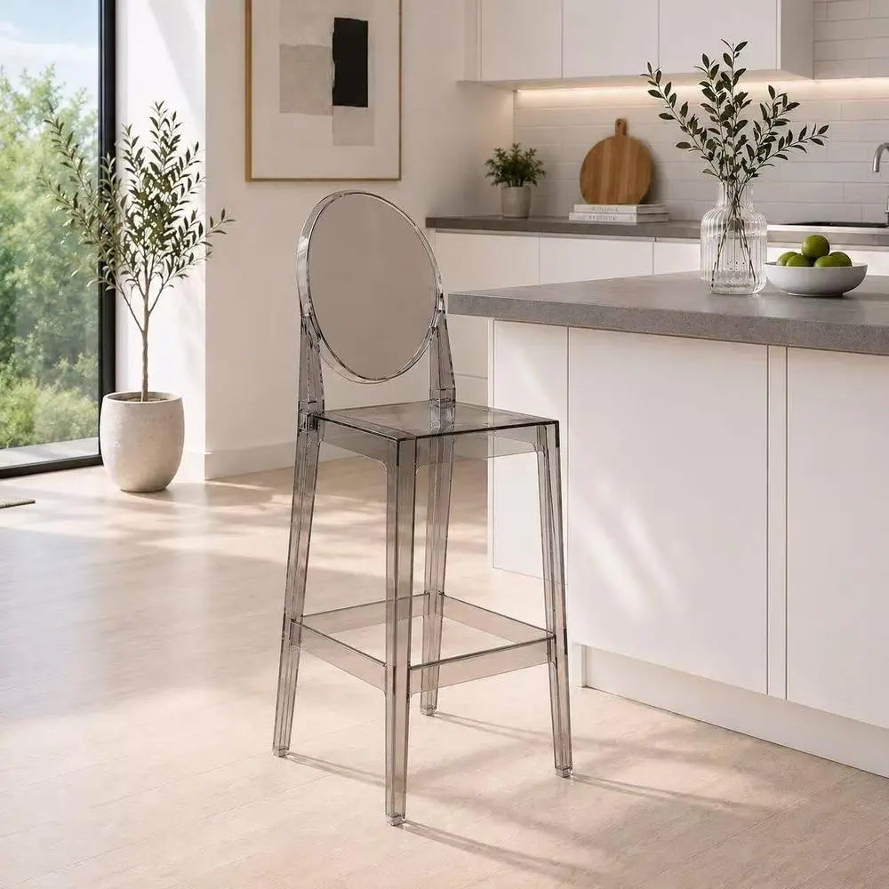 30 Transparent Oval Back Bar Stool with Footrest for Kitchen Island and Dining Area (Smoke)