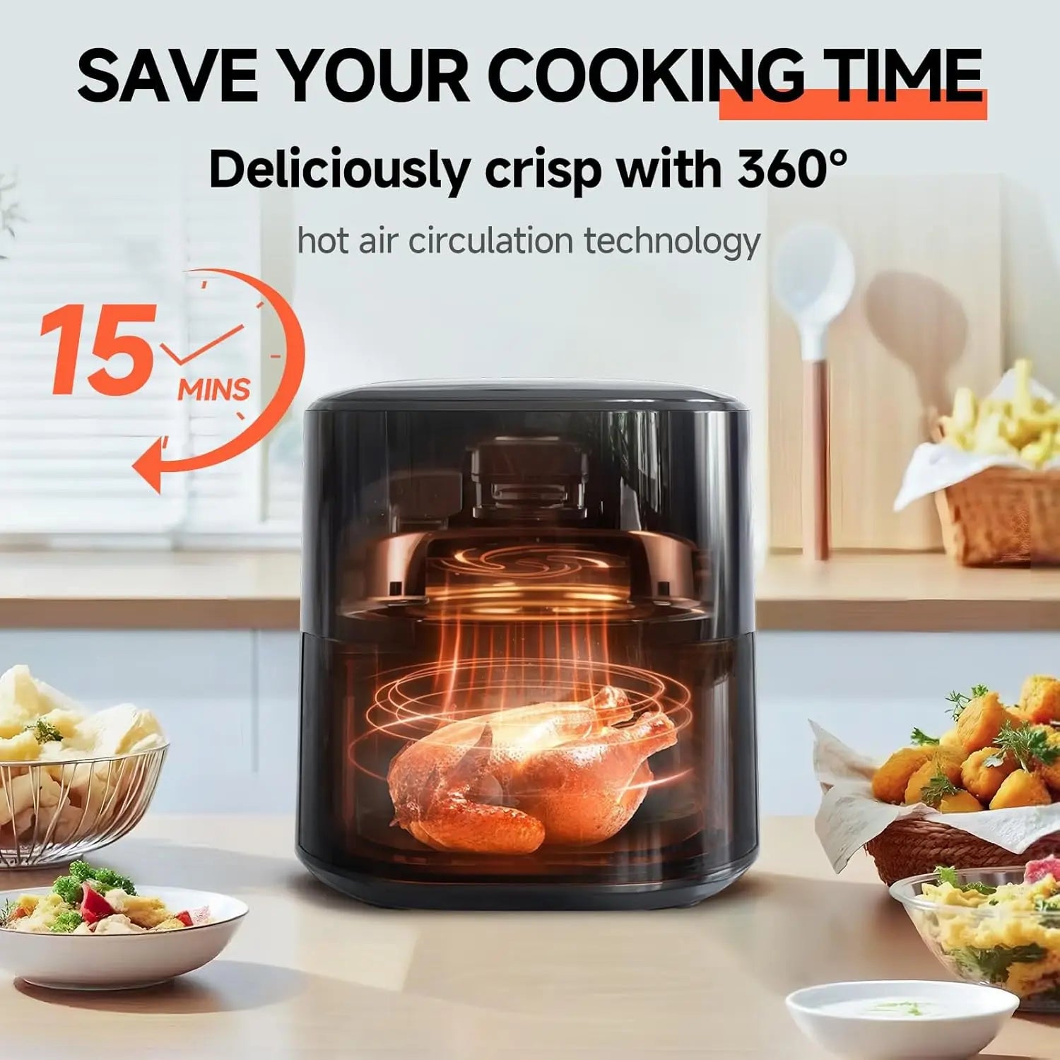 Air Fryer 8-in-1 with 5.5 QT Capacity,180°-450°F Precision Heating, AirFry, Roast, Broil, Reheats,Dehydrates, Easy-View Win