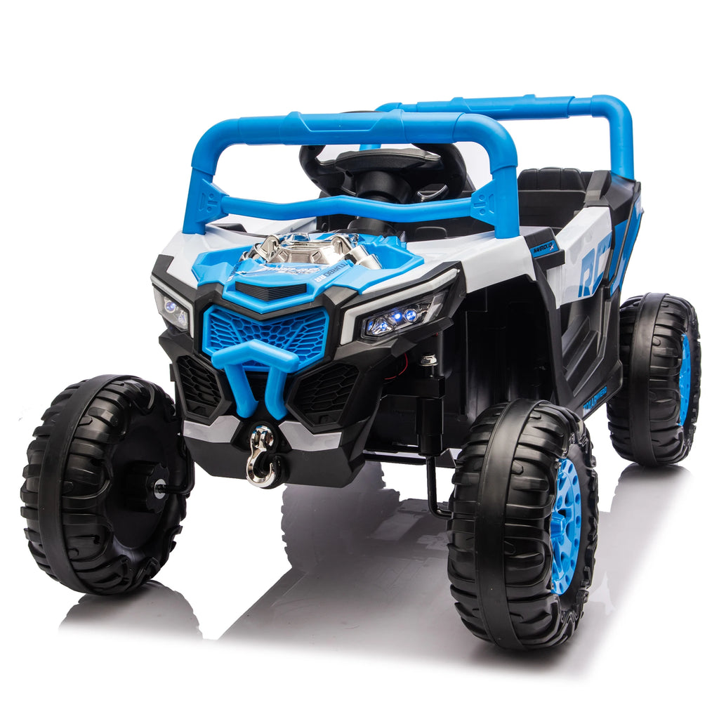 12V Kids Ride on UTV with Parent Remote Control Suspension Anti-slip Wheels LED Lights Music Player Swing Function for Kids Blue