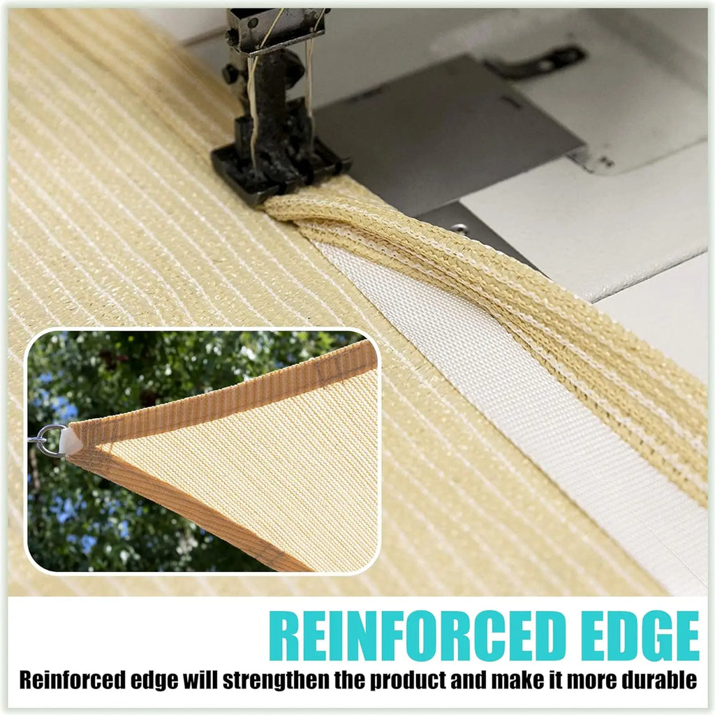 22' x 22' x 22' Beige Triangle Sun Shade Sail Outdoor Canopy Awning, UPF50+ AGTAPT22, 95% UV Blockage, Water & Air Permeable,