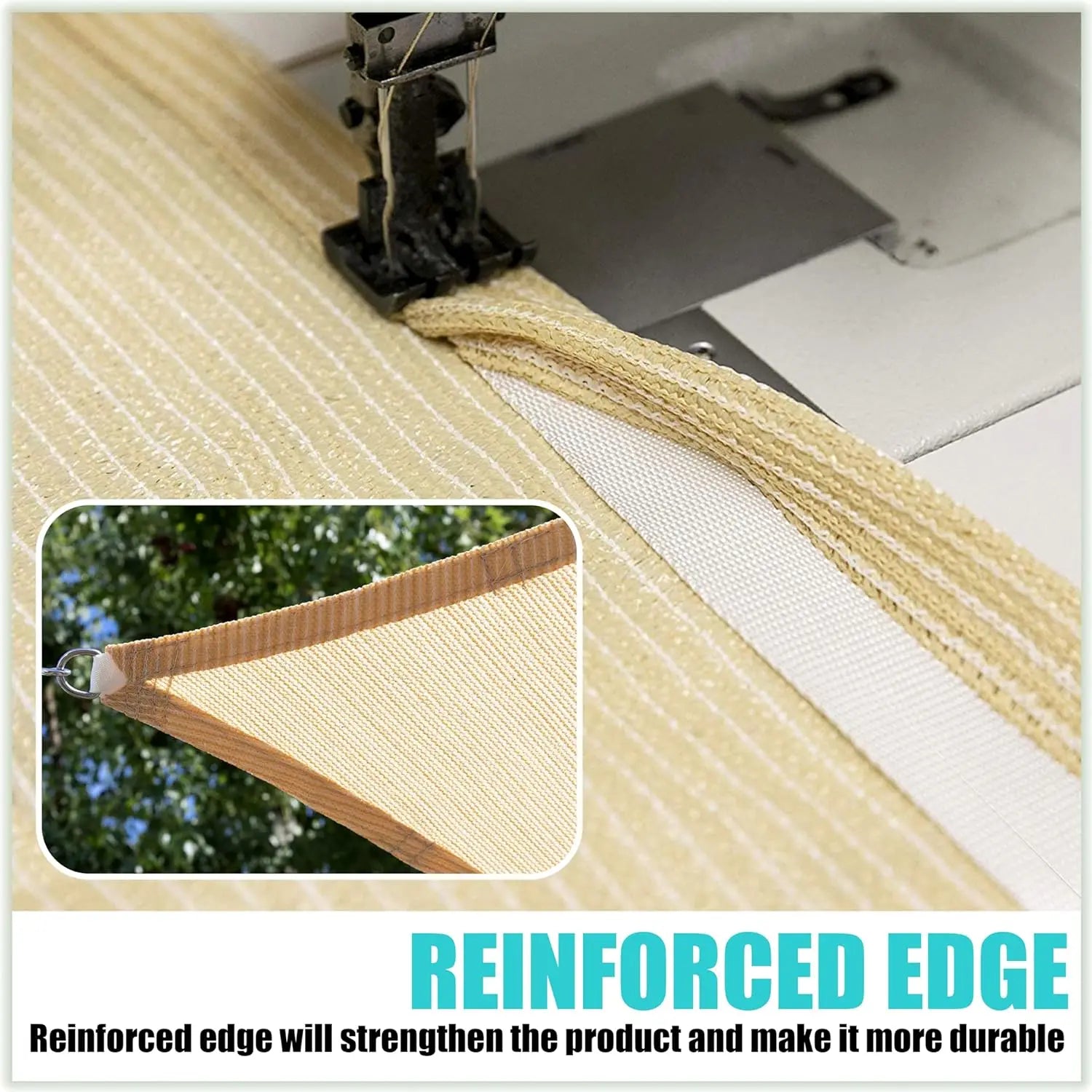 22' x 22' x 22' Beige Triangle Sun Shade Sail Outdoor Canopy Awning, UPF50+ AGTAPT22, 95% UV Blockage, Water & Air Permeable,