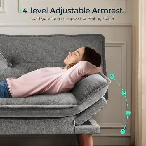 Gray Chenille Convertible Futon Sofa Bed 70 Inch With Adjustable Back And Armrests For Compact Living Spaces