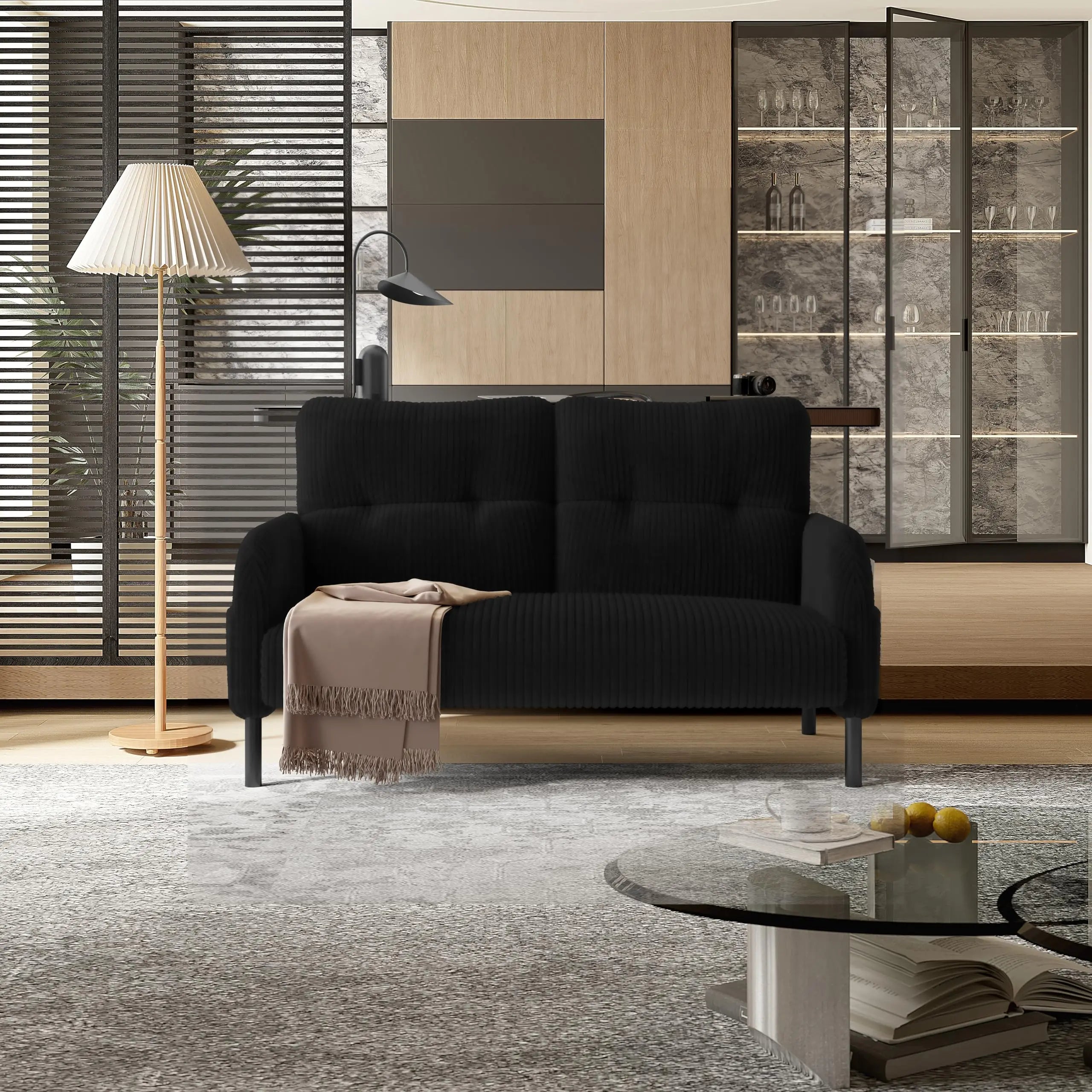 26 Inch Corduroy Single Sofa Chair With Side Pockets High Resilience Cushion Modern Ergonomic Living Room Accent Chair