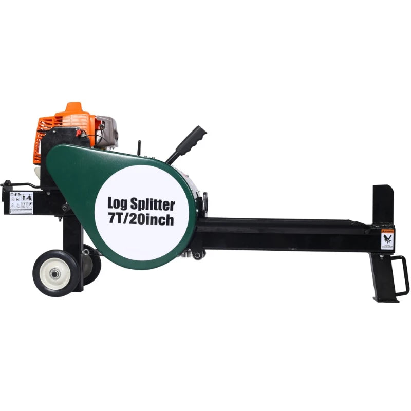 7 Ton Double Flywheel Gas Log Splitter, 63cc Engine Horizontal Firewood Splitter with Auto Return, 20 Inch Splitting Capacity Portable Wood Splitter for Forestry Firewood Harvesting