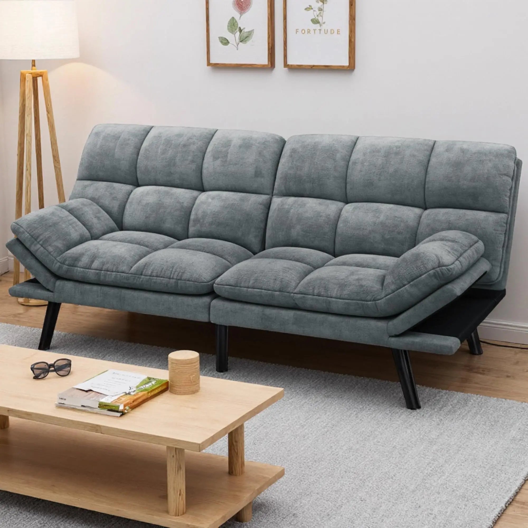Modern 70-Inch Convertible Futon Couch With Adjustable Backrest, Armrests, And Multi-Position Folding Design For Living Room Or