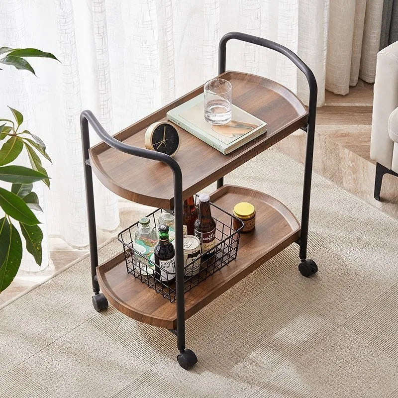 Two-Tier Wooden Rolling Bar Serving Cart | Hotel Restaurant Mobile Tea Cake Dessert Trolley