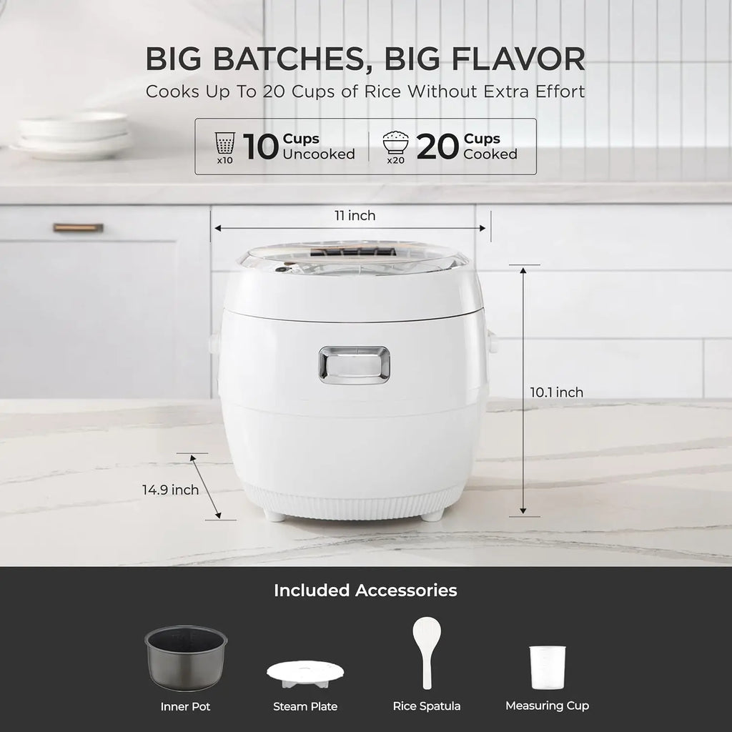 10-Cup Rice Cooker, 16 Menu Options, Fuzzy Logic, Nonstick Inner Pot, LCD Display, Auto Clean