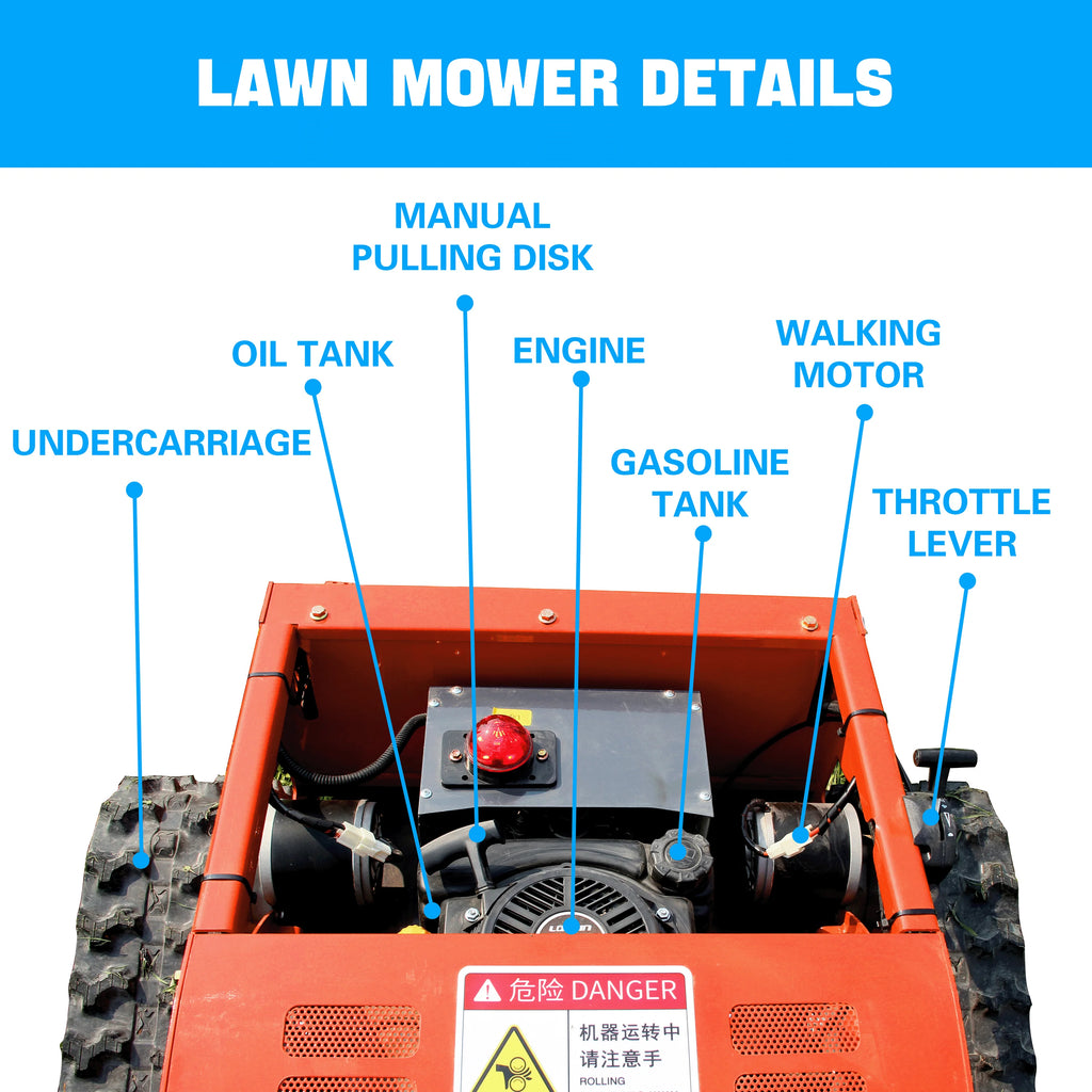 Crawler Lawn Mower 4-Stroke Gas Remote Control Mower for Hills, Orchards, Parks & Farm Weeding 224CC Electric Start 600m range