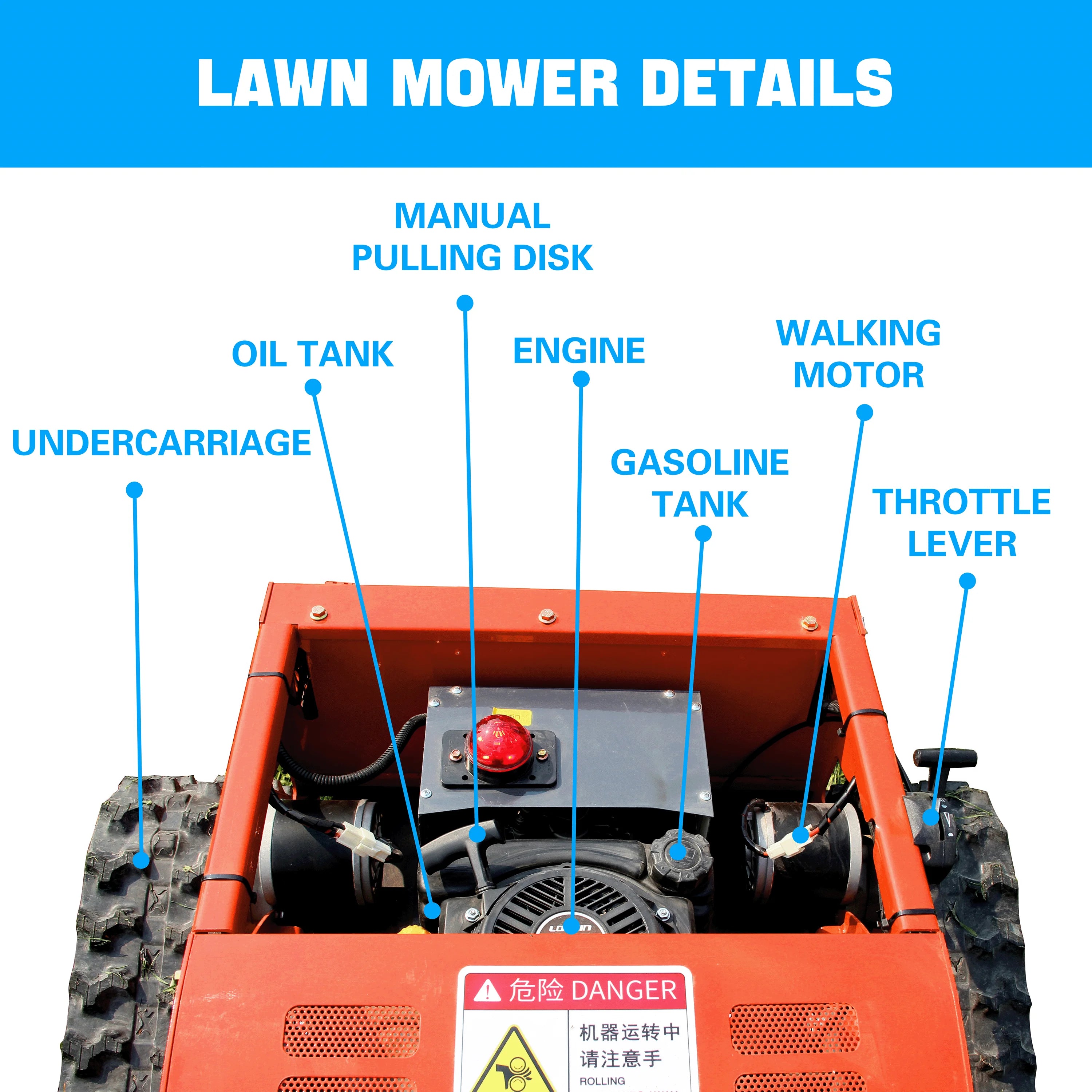 Crawler Lawn Mower 4-Stroke Gas Remote Control Mower for Hills, Orchards, Parks & Farm Weeding 224CC Electric Start 600m range