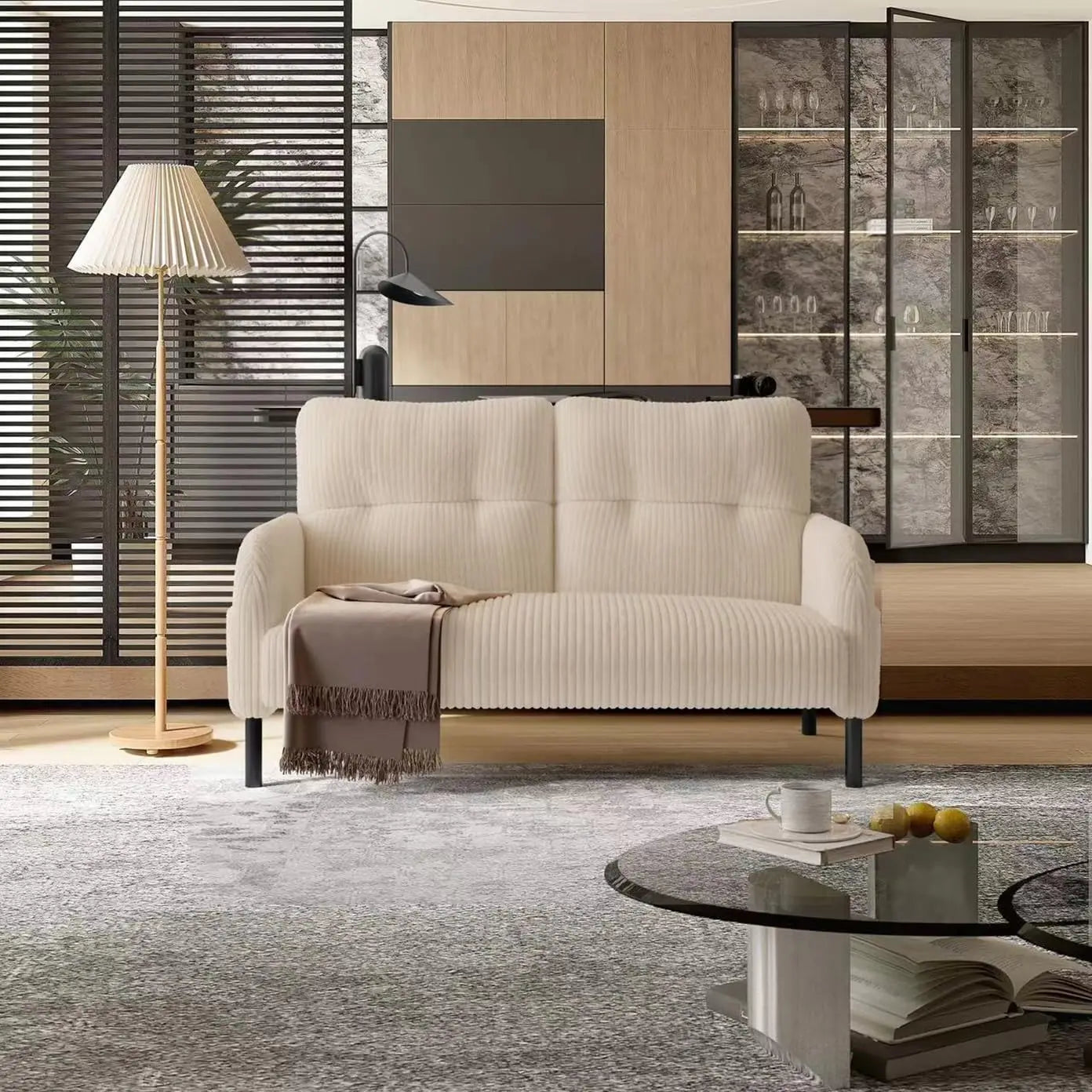 26 Inch Corduroy Single Sofa Chair With Side Pockets High Resilience Cushion Modern Ergonomic Living Room Accent Chair